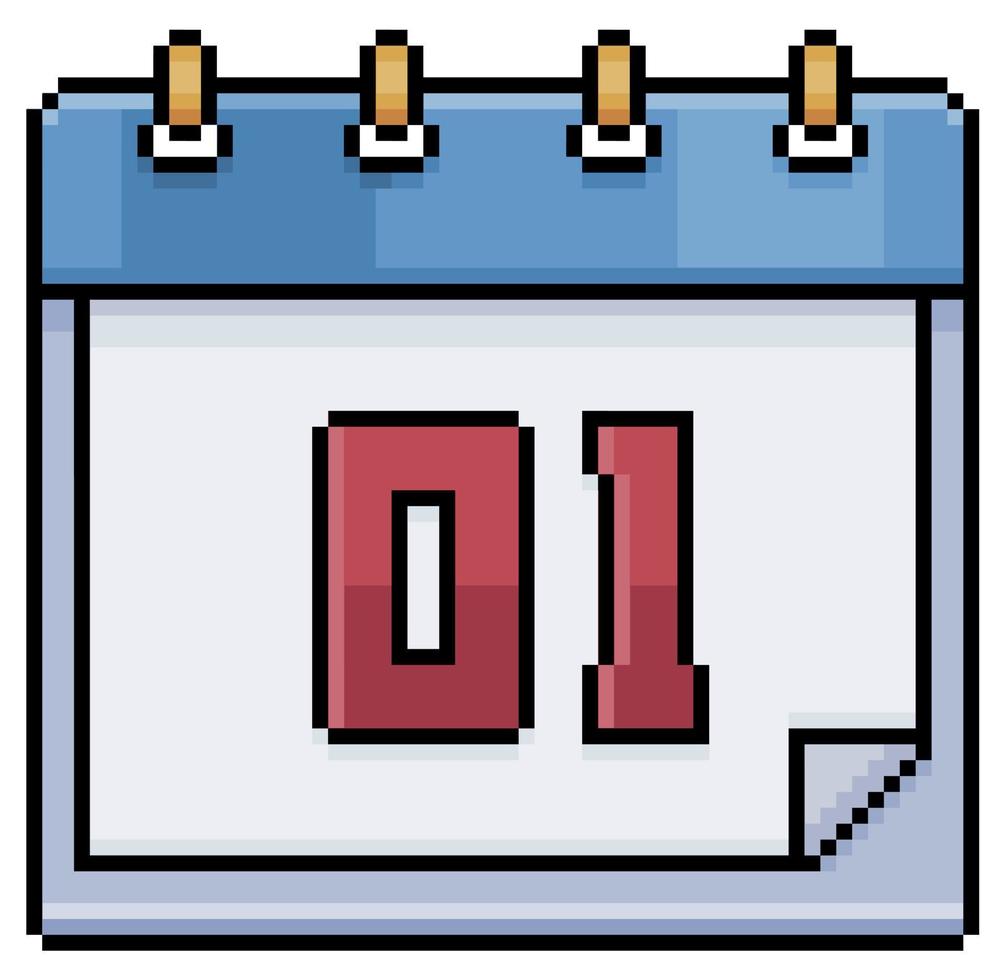 Pixel art 01th day of the calendar. Date 01th. Holiday day 01th vector icon for 8bit game on white background