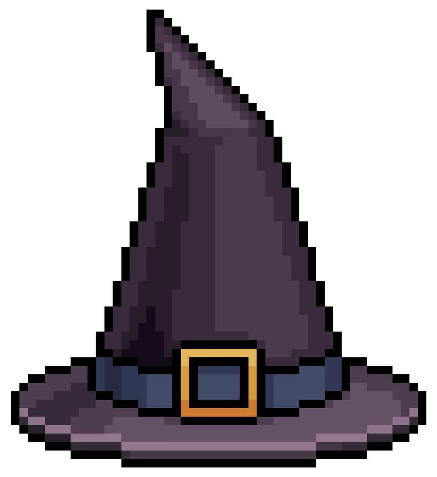 pixel art halloween sombrero de bruja icono vectorial para juego de 8 bits sobre fondo blanco vector