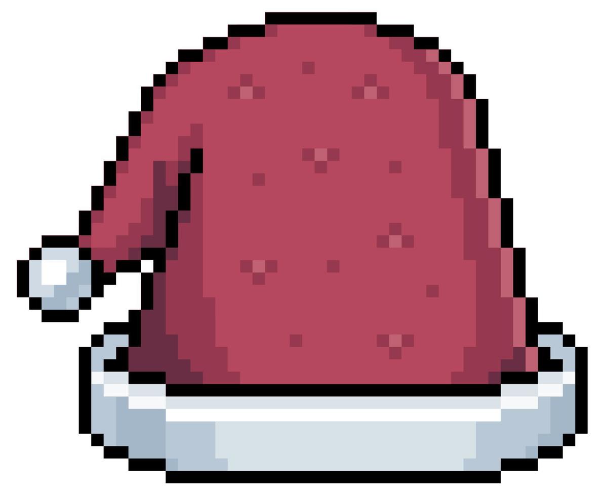 Pixel art christmas hat, santa hat vector icon for 8bit game on white background