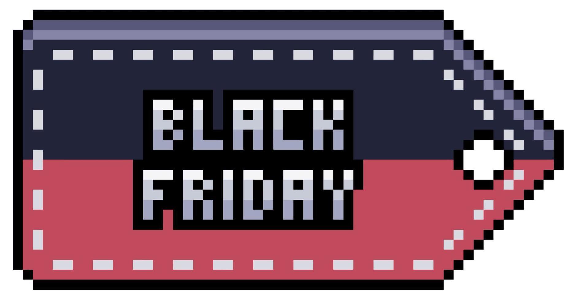 Pixel art black friday sale tag, price and discount tag. 8bit item on white background vector