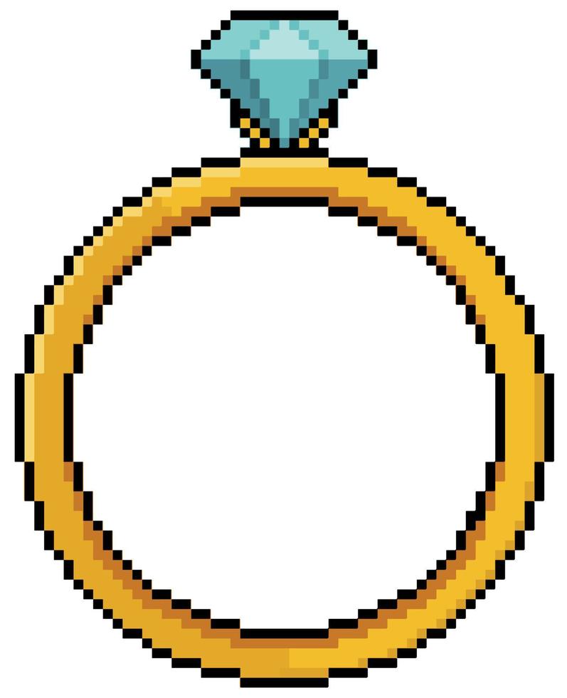 anillo de arte de píxeles con icono de vector de diamante para juego de 8 bits sobre fondo blanco