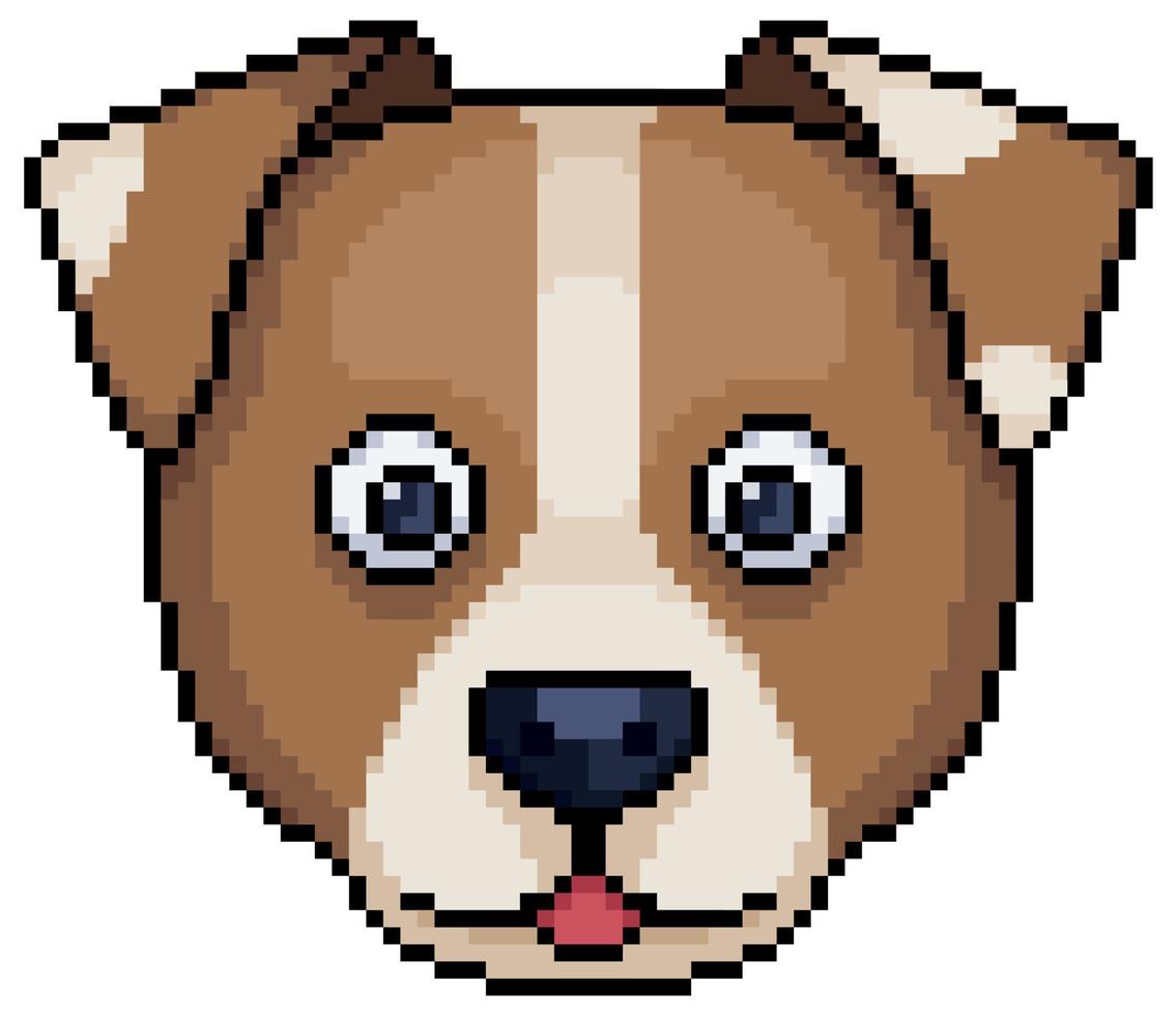 icono de vector de cara de perro de pixel art para juego de 8 bits sobre fondo blanco