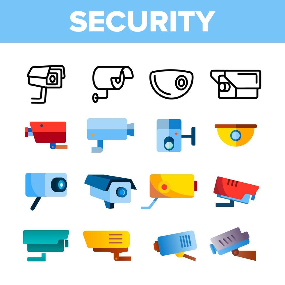 conjunto de iconos de color de vector de cámaras de seguridad modernas