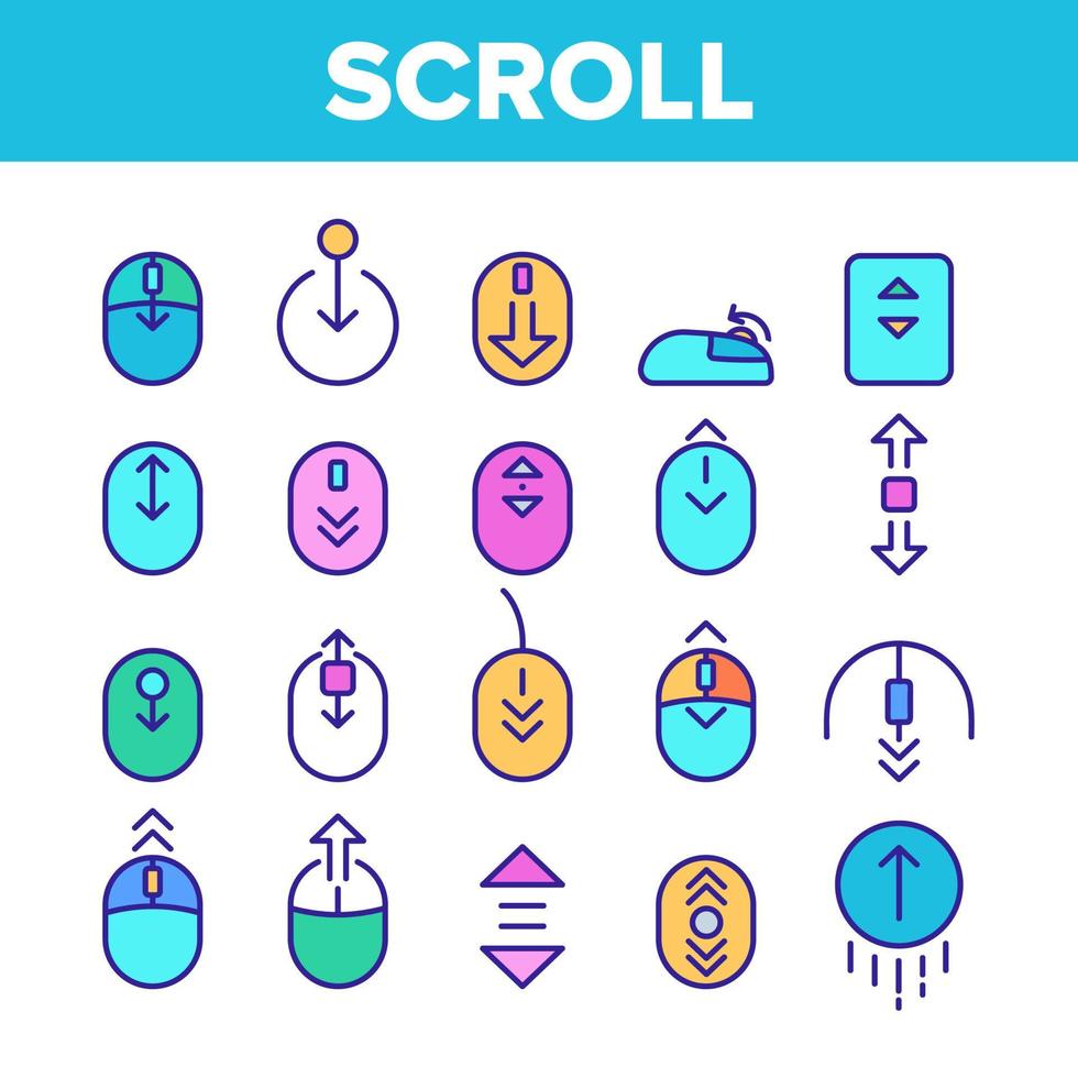 Color Scroll Thin Line Sign Icons Set Vector