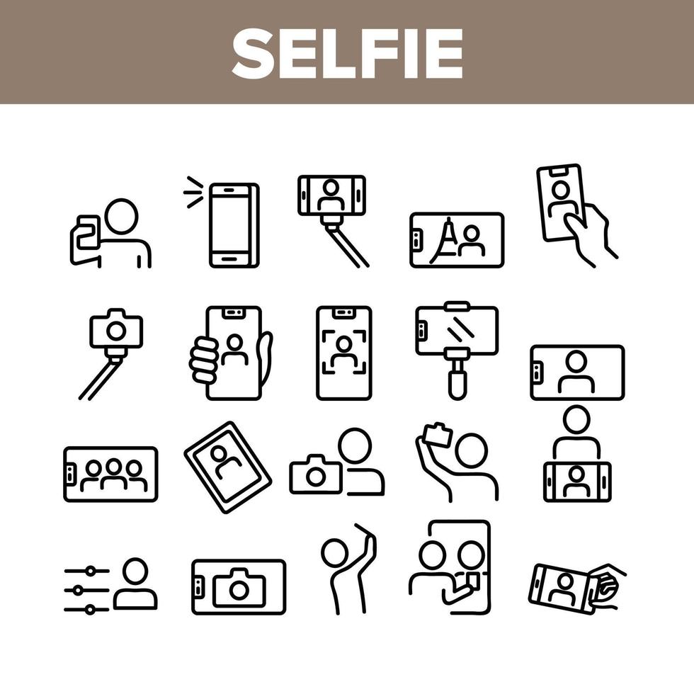 Selfie Photo Camera Collection Icons Set Vector