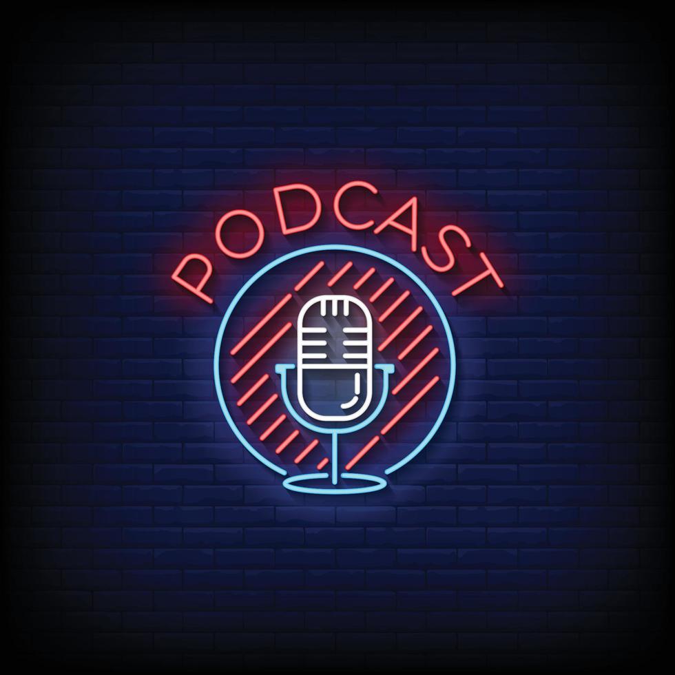 Neon Sign podcast with Brick Wall Background Vector