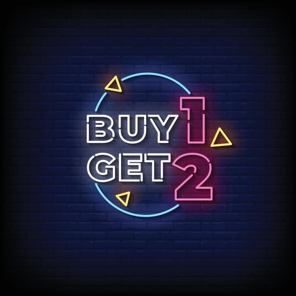 Neon Sign buy 1 get 2 with Brick Wall Background Vector