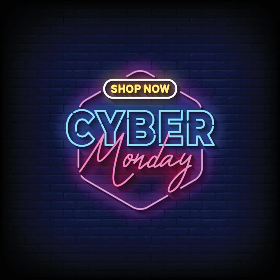 Neon Sign cyber monday with Brick Wall Background Vector