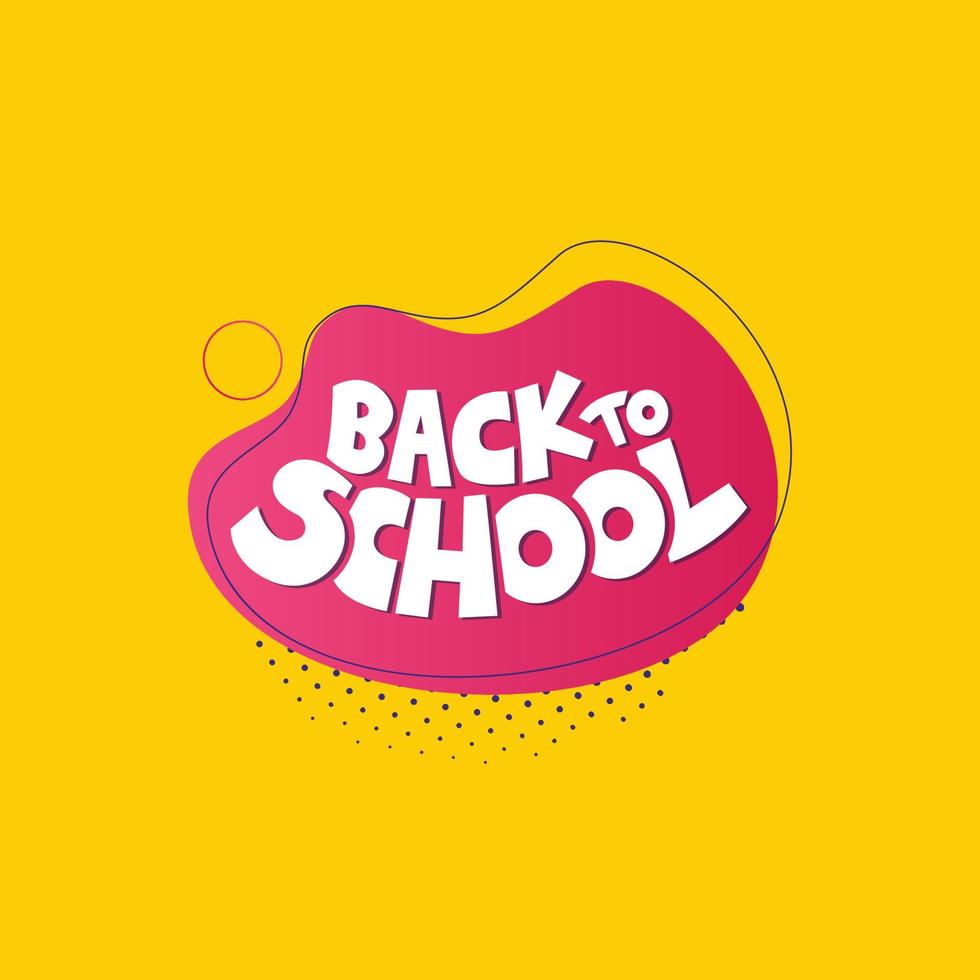 Welcome back to school vector design with colorful text and Flat geometric shapes in yellow background. Back to school lettering in memphis design.