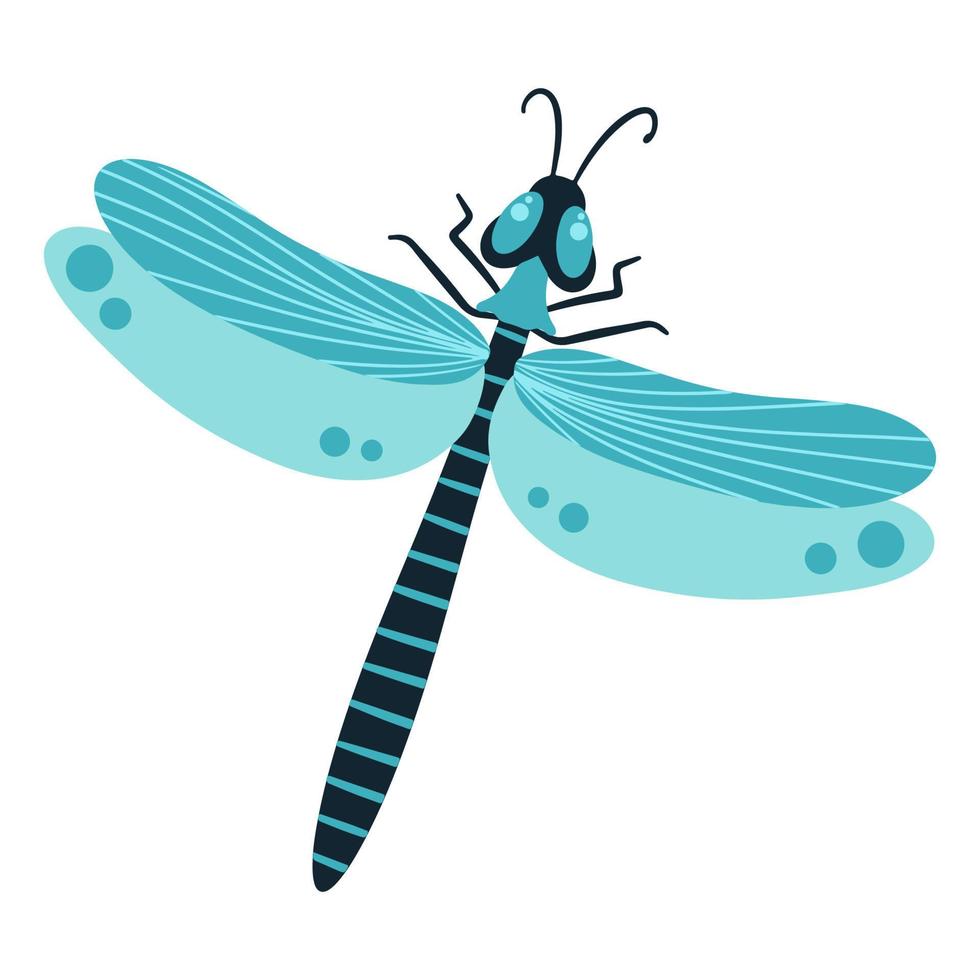 Dragonfly flat icon. Beautiful blue dragonfly. Vector illustration isolated on a white background