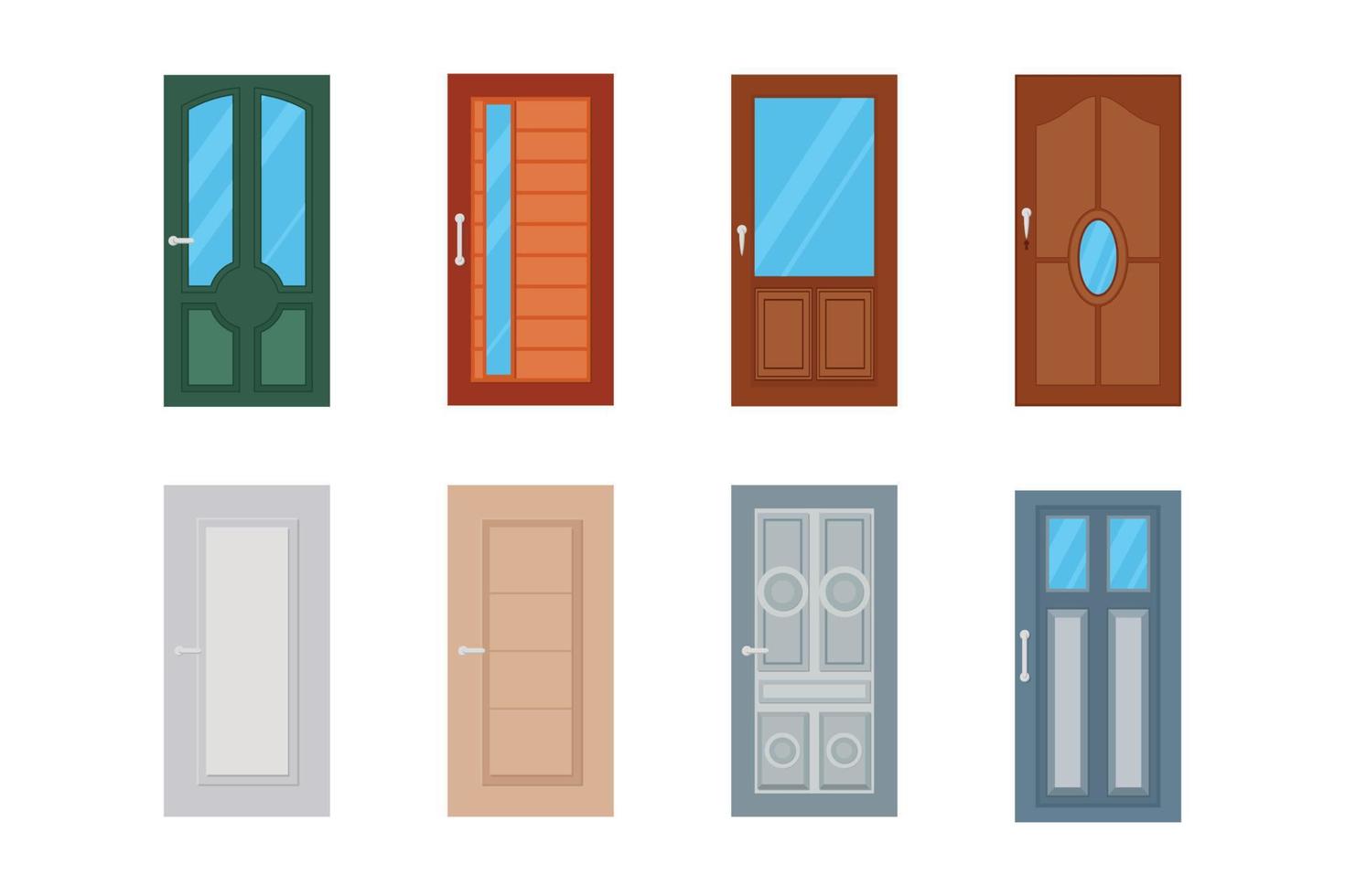 Colorful front door for houses and buildings in flat design style isolated, vector illustration.