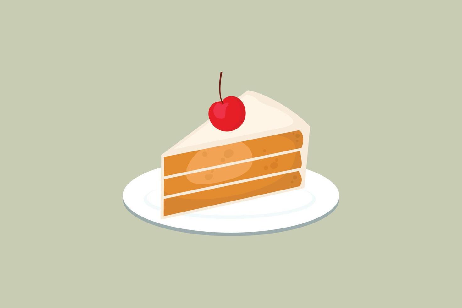 Sweet cake slice with lychee fruit isolated, cake slice design in flat style. vector illustration