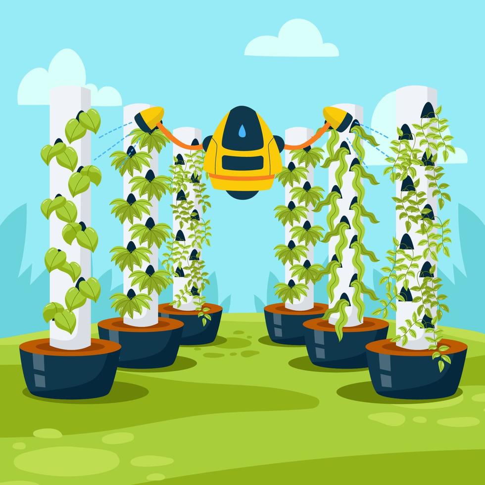 Robotic Usage in Vertical Farming Concept vector