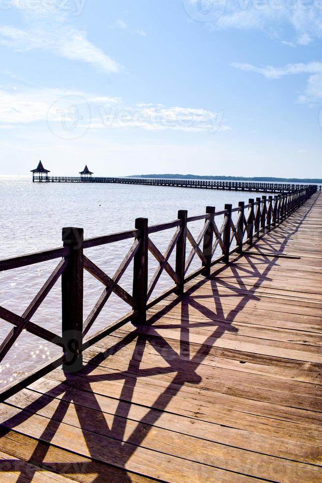 Beautiful old wooden pier bridge photo