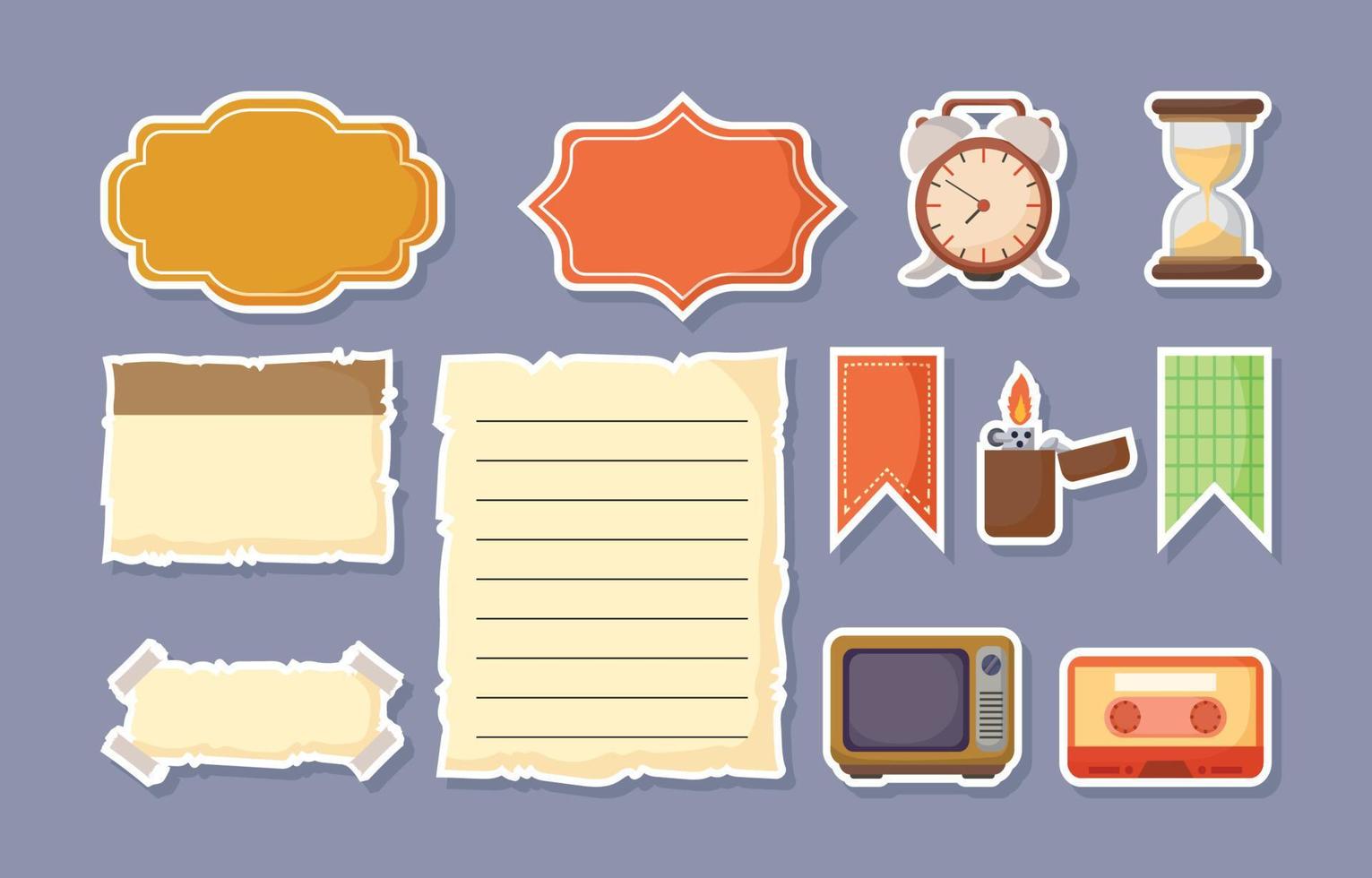Vintage Themed Journaling Stickers Set vector