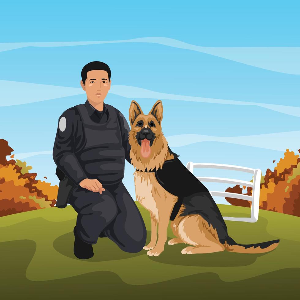 día de entrenamiento del perro policía vector