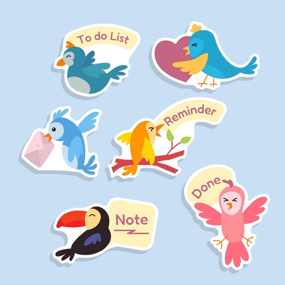 Cute Stickers for Journal Template Bird vector