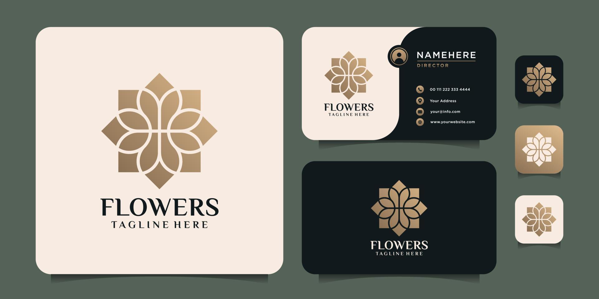 Minimalist golden gradient flower icon symbol bundle vector