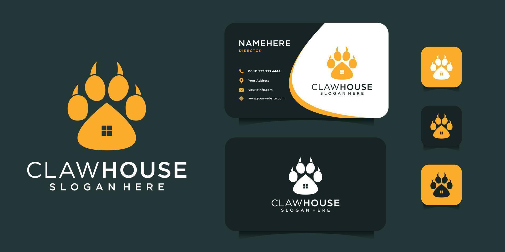 Inspirational claw house logo and business card template. Logo can be used for icon, brand, concept, and animal company vector