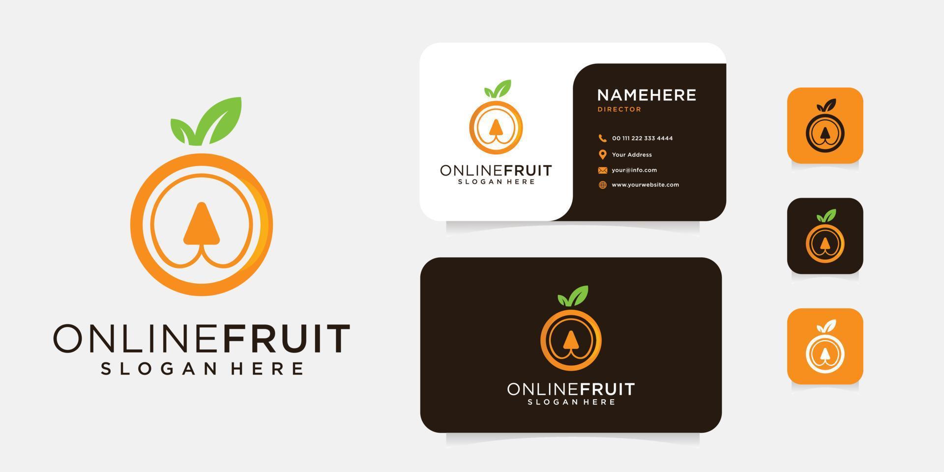 Orange and arrow logo design with business card template vector