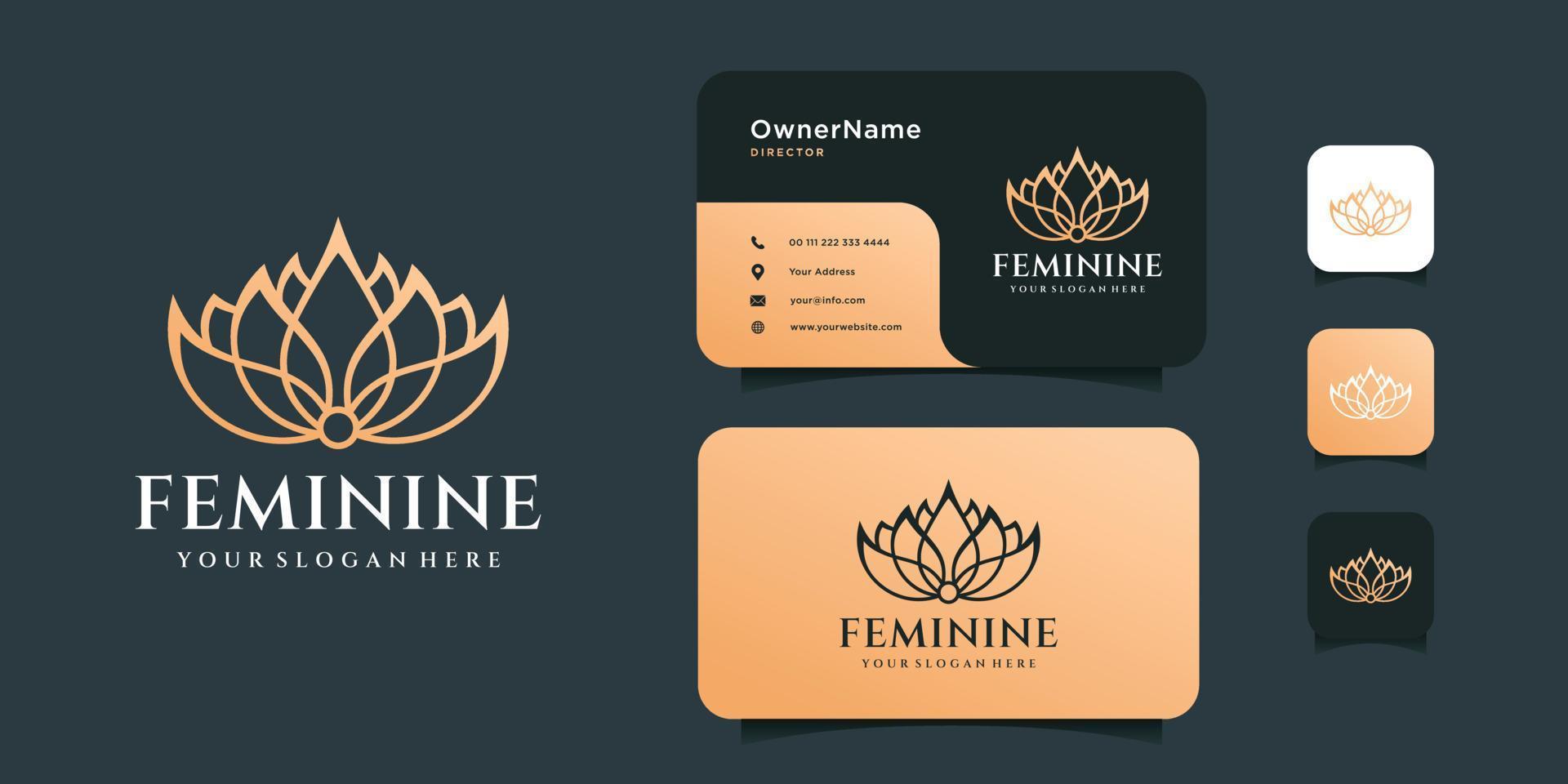 Feminine lotus logo design with business card inspiration vector