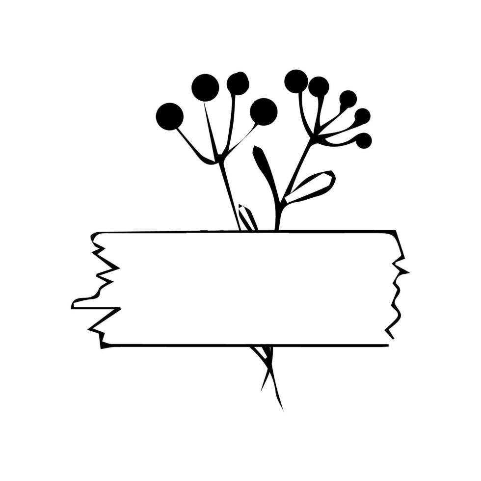 planta con cinta, rama floral en estilo garabato, decoración, elemento de diseño. objeto simple creativo. ilustración vectorial vector