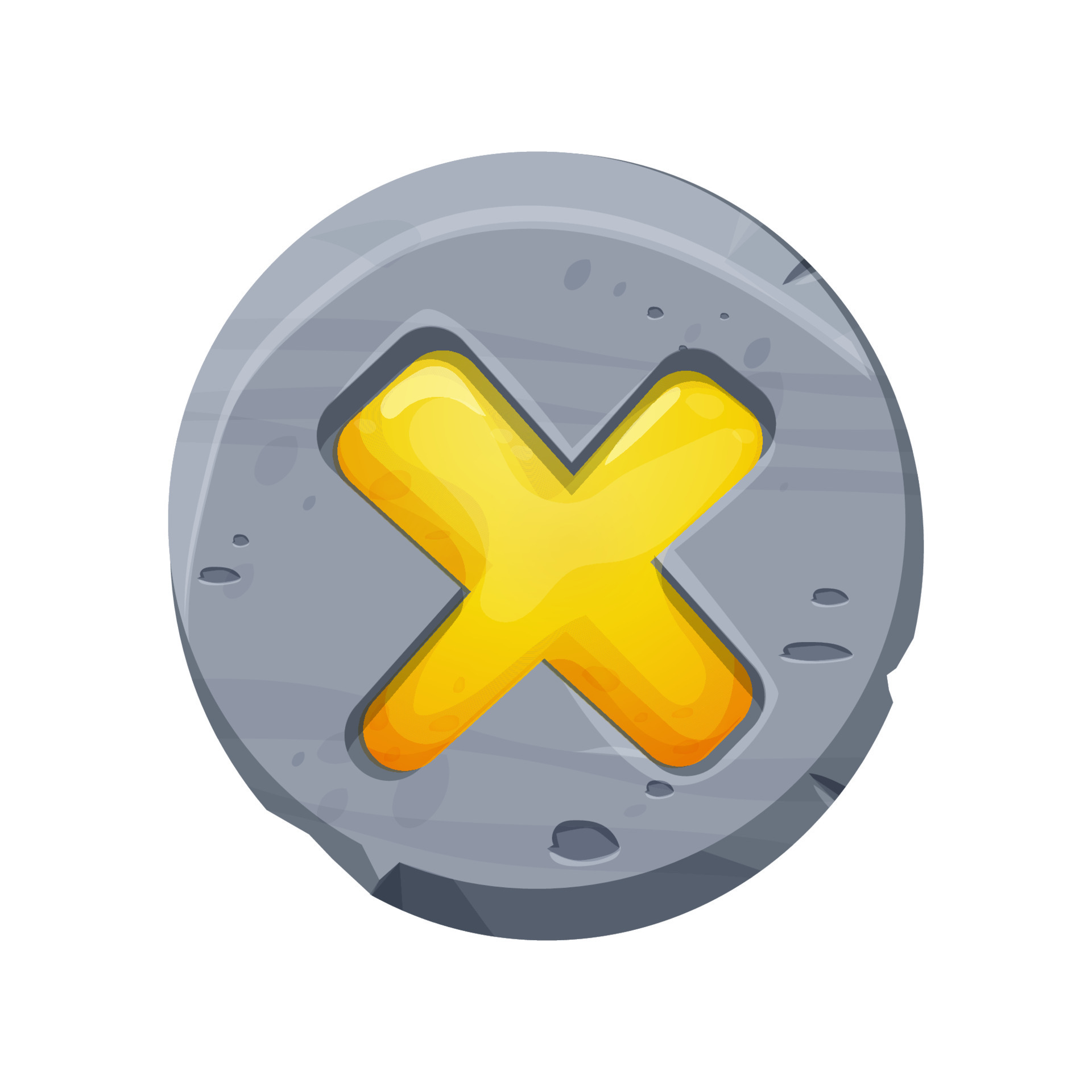 Stone close button game interface, menu element, cross shape in comic