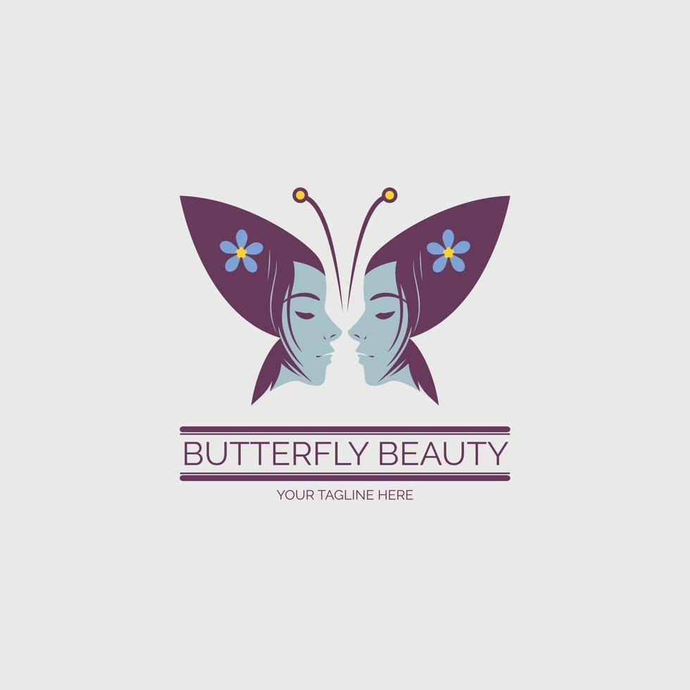 butterfly woman face beauty salon spa logo template design for brand or company and other vector