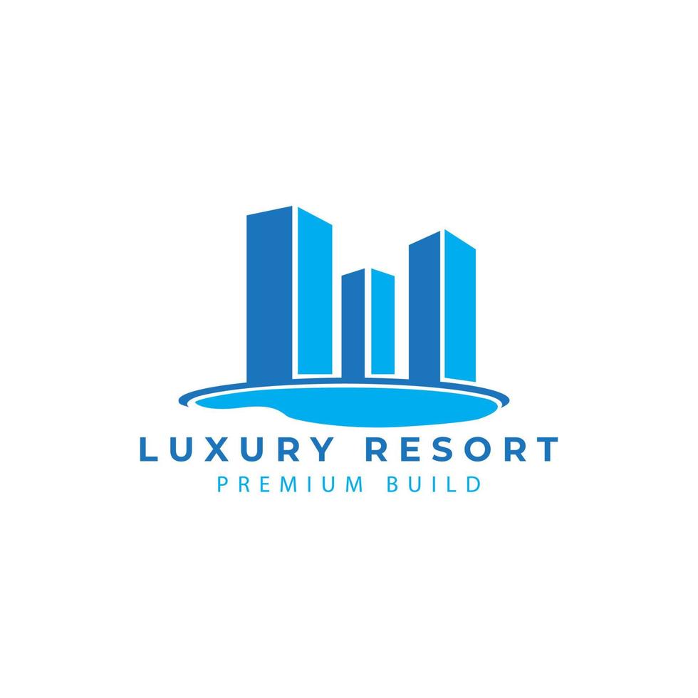 luxury resort logo with swimming pool and building vector icon symbol illustration design