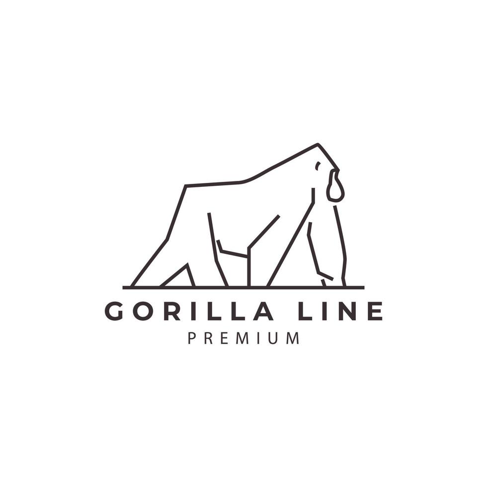 big strong gorilla simple minimalist line art logo icon design template vector illustration