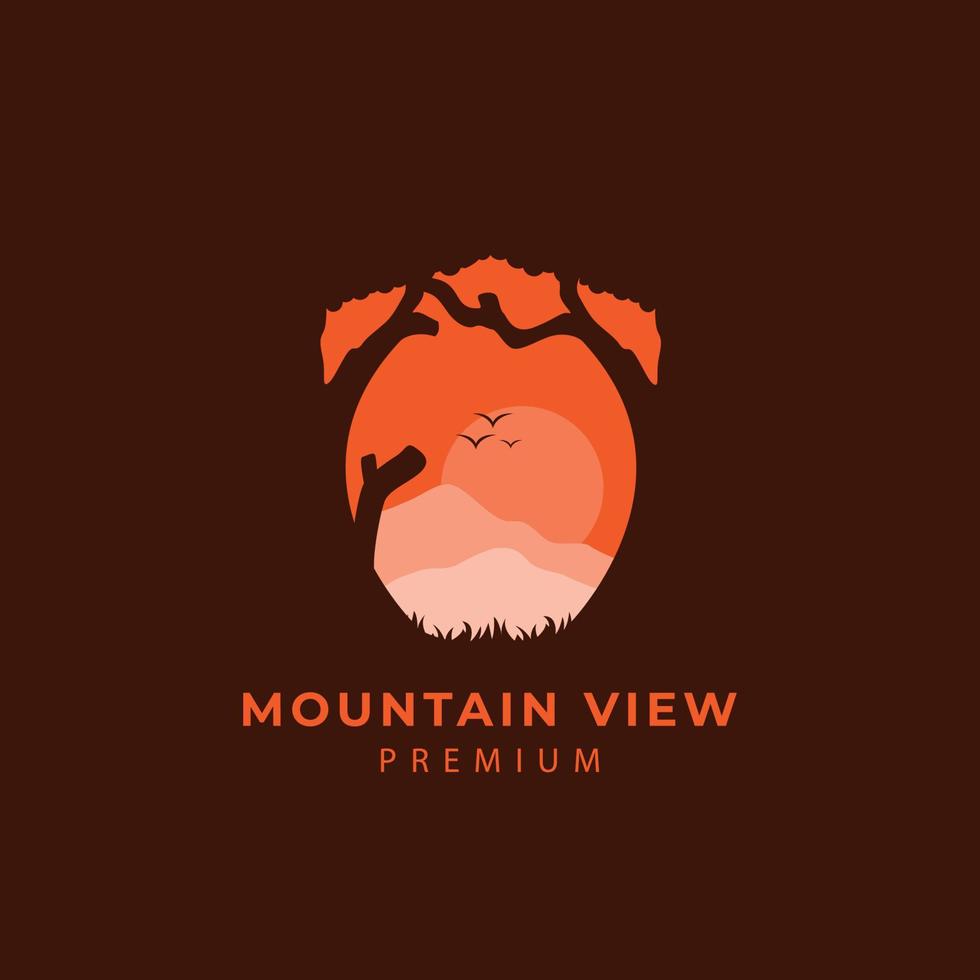 Mountain  forest logo illustration with Sunset Outdoor vector design inspiration