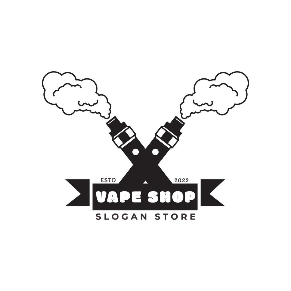 ilustración vectorial de placa retro en blanco y negro y emblema sobre un fondo blanco sobre un tema de cigarrillo electrónico con imagen de vape para publicidad impresa al aire libre y diseño web vector