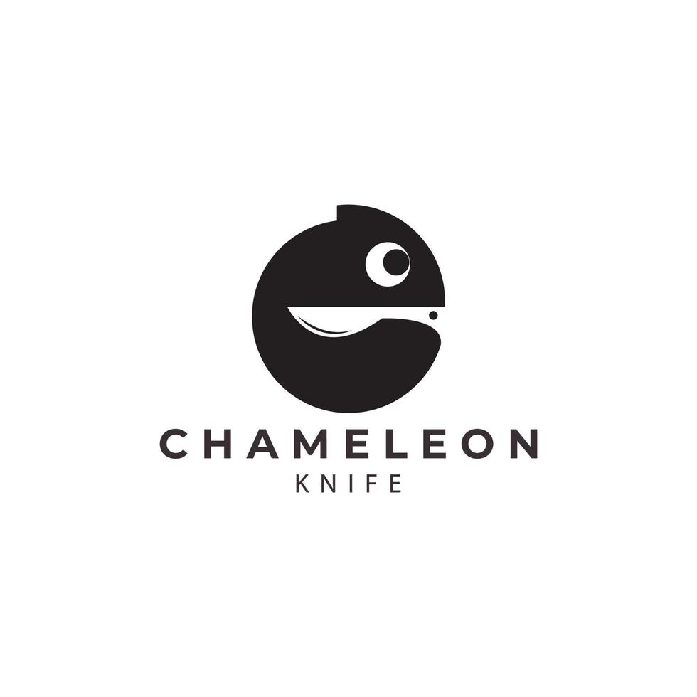 Ilustración de icono de vector de diseño de logotipo de camaleón y cuchillo
