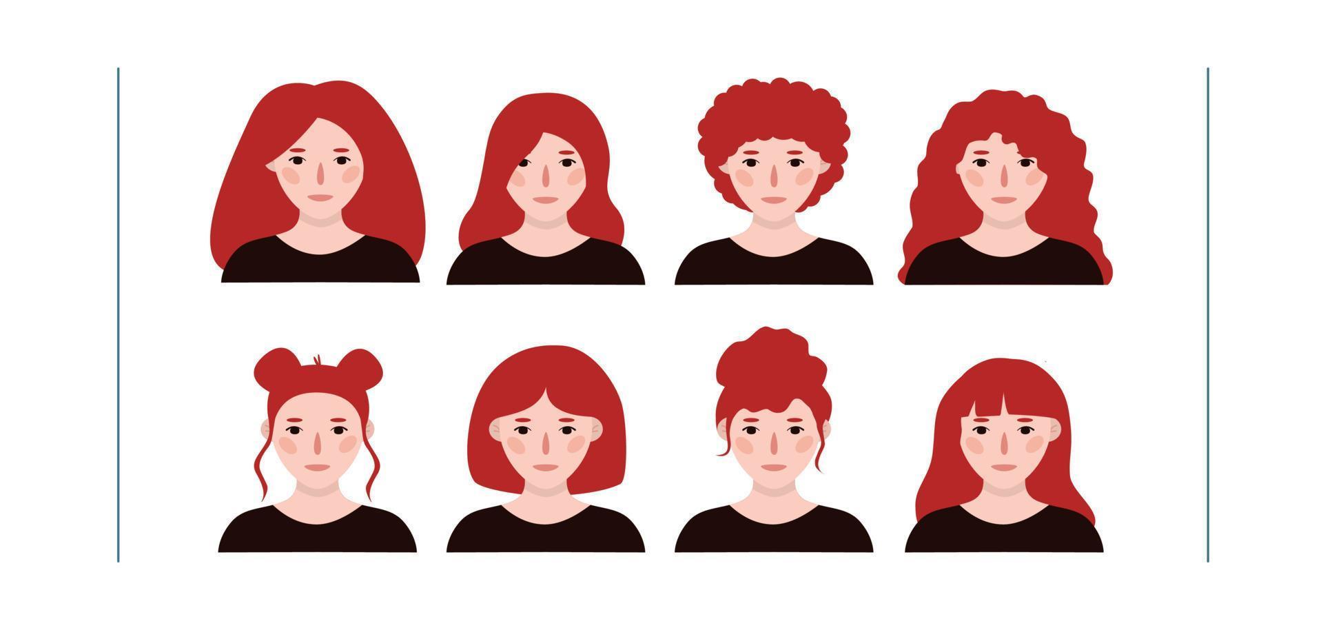 Girls portraits. Set of vector