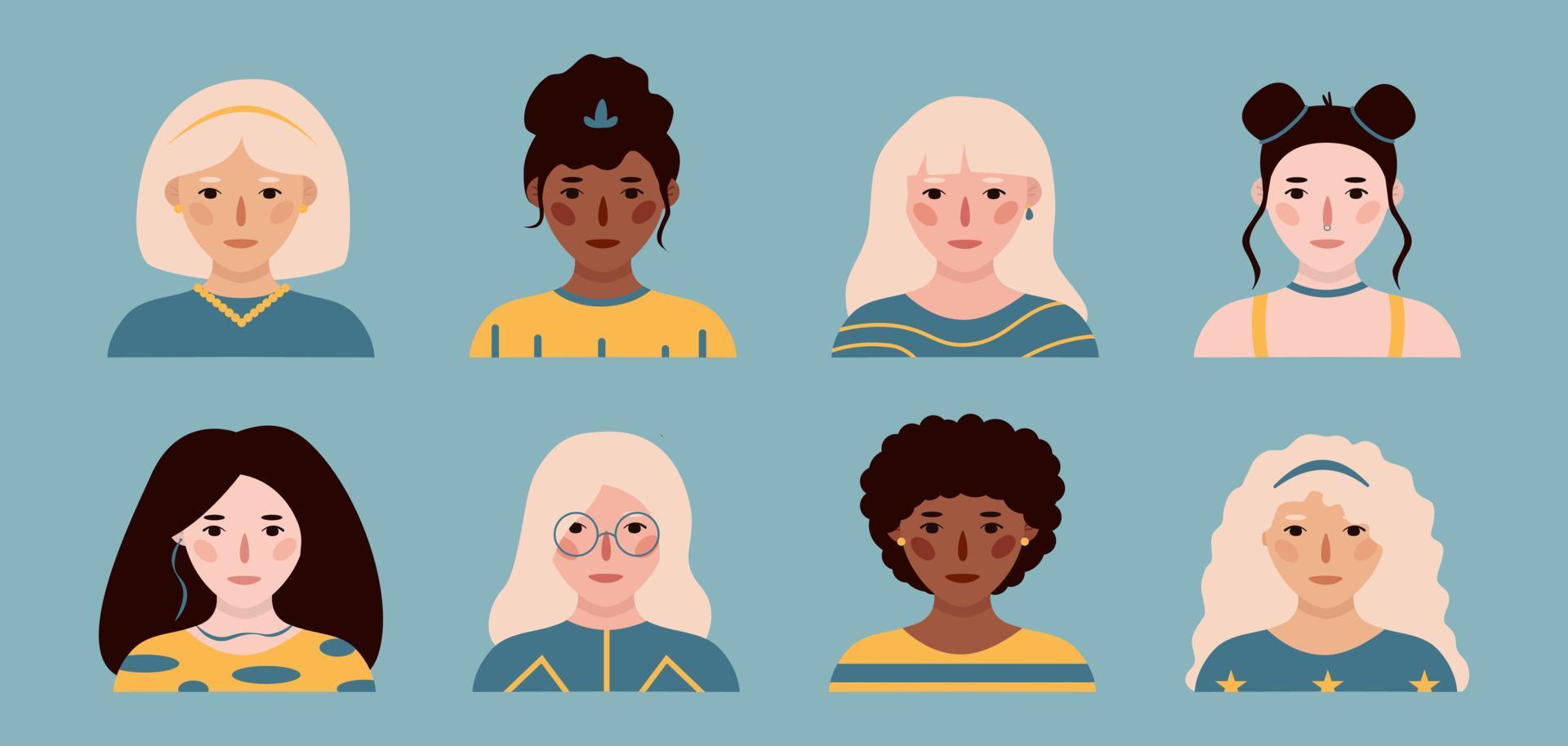 Girls portraits. Set of vector