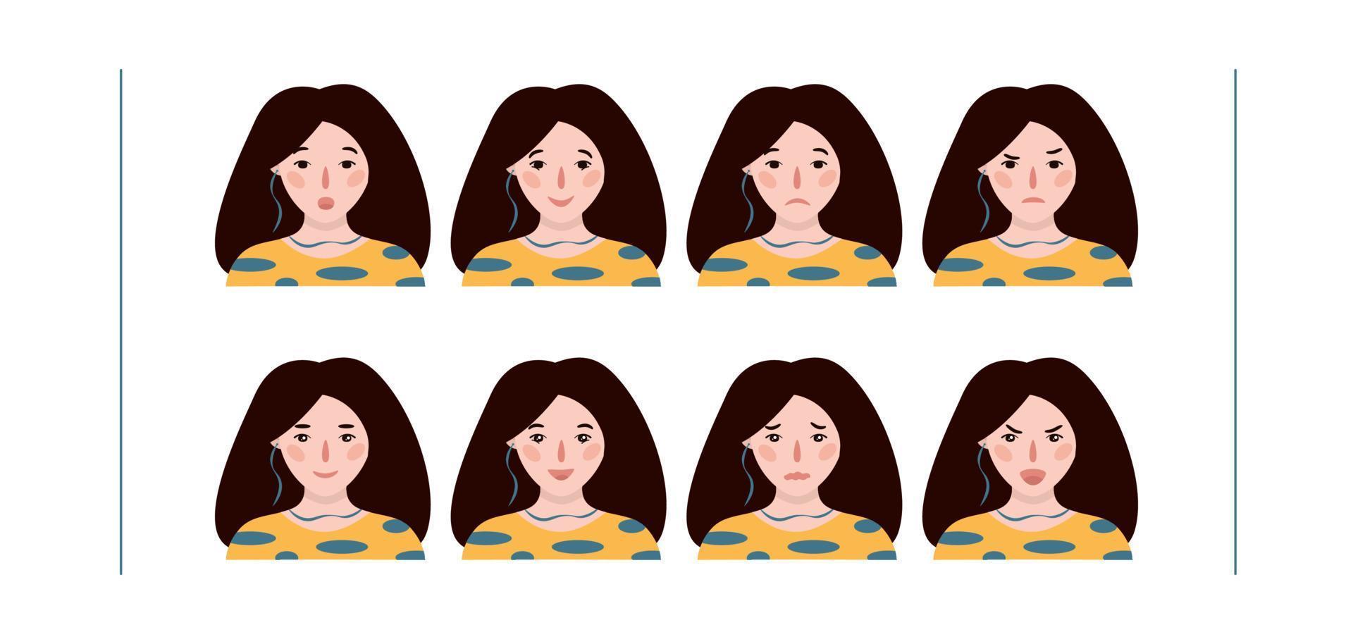 Girls portraits. Set of vector