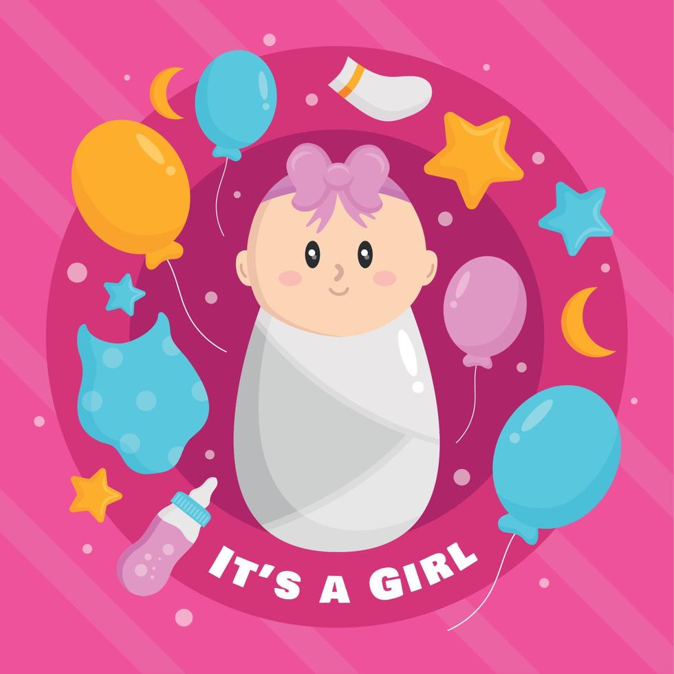 Born Day with Baby Girl and Decoration Template vector