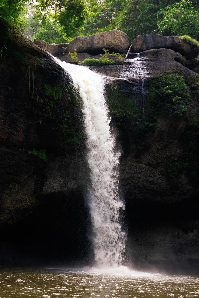 A natural waterfall in a big forest in the midst of beautiful nature. photo