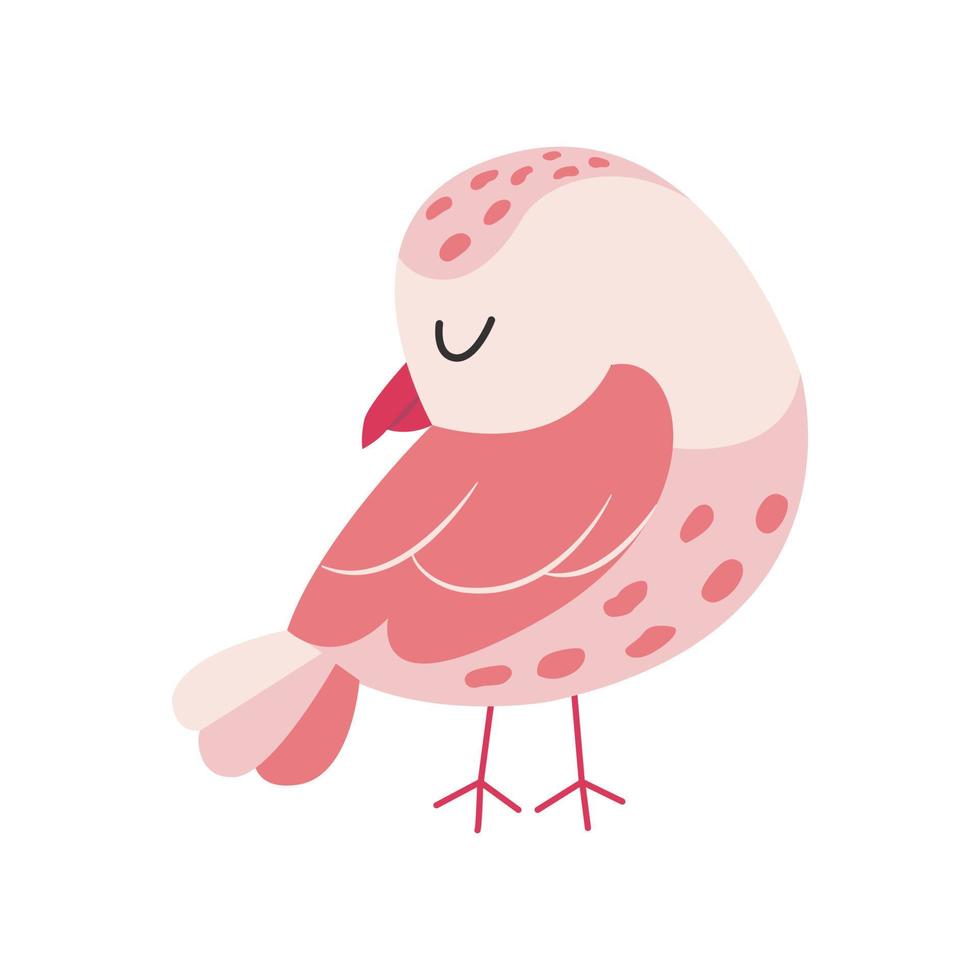 Cute little pink bird. Exotic bird. Vector illustration