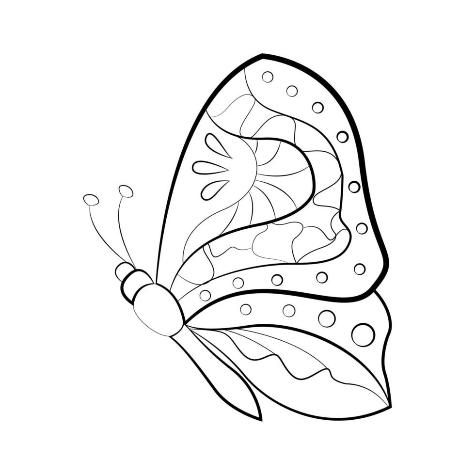 Butterfly with a pattern on the wings, exotic insects, print for tattoo. Vector illustration