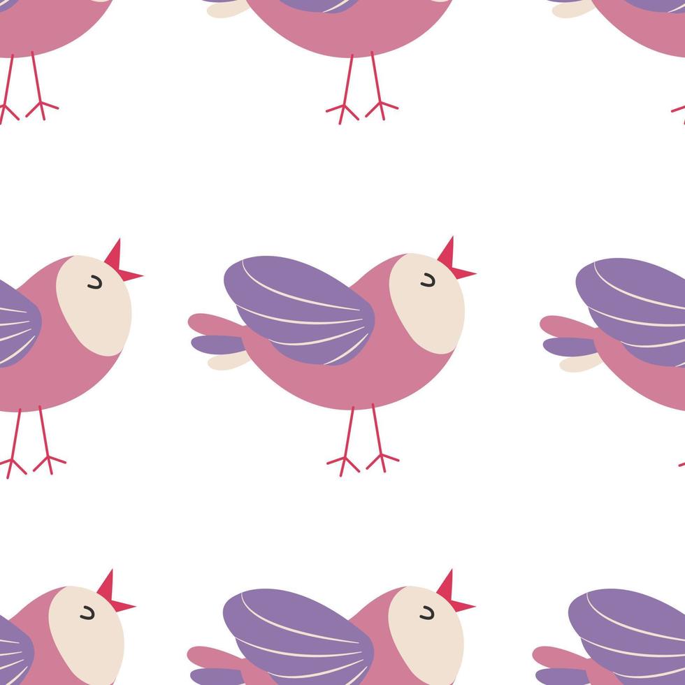 Colorful birds seamless pattern. Exotic birds in different print poses. Vector illustration