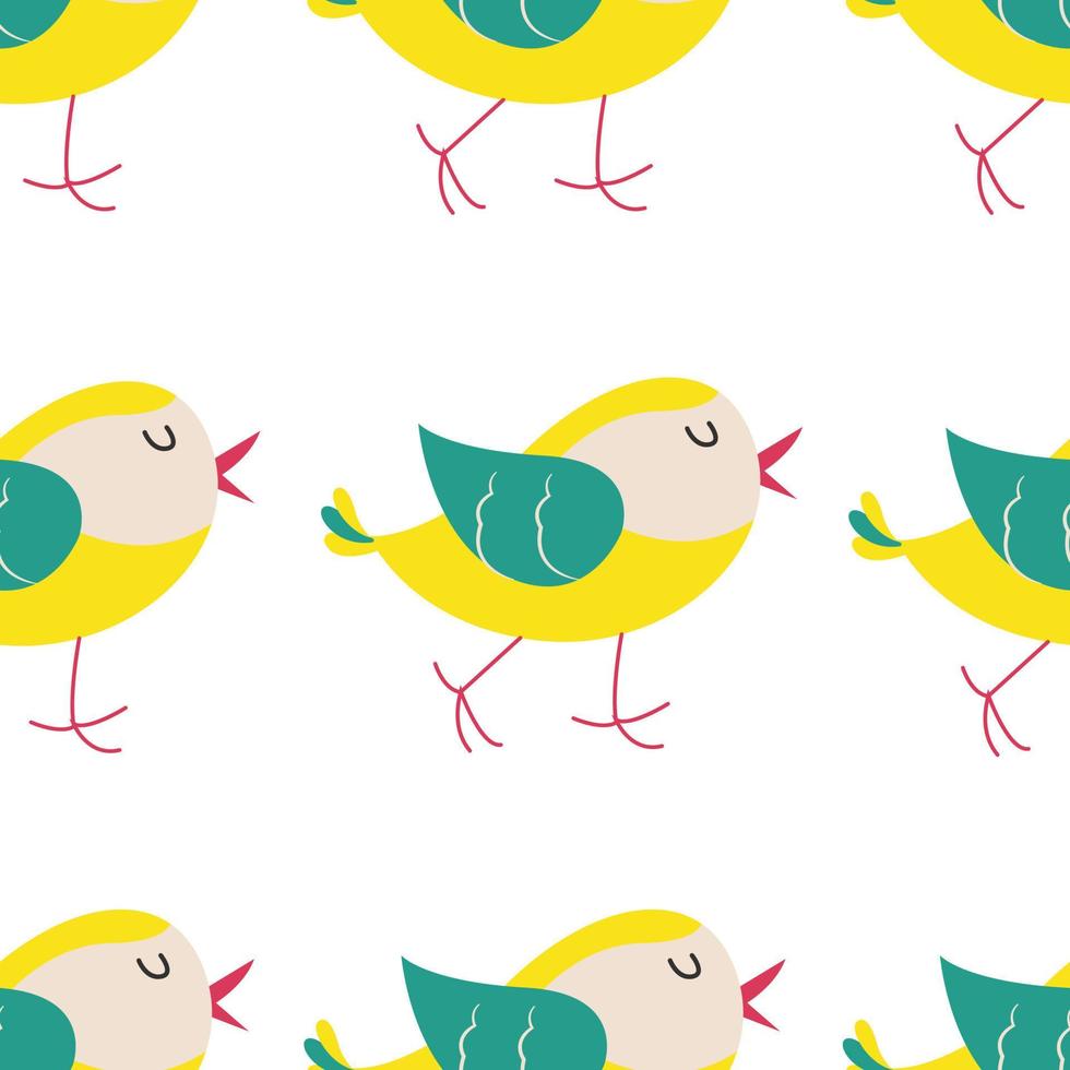 Colorful birds seamless pattern. Exotic birds in different print poses. Vector illustration