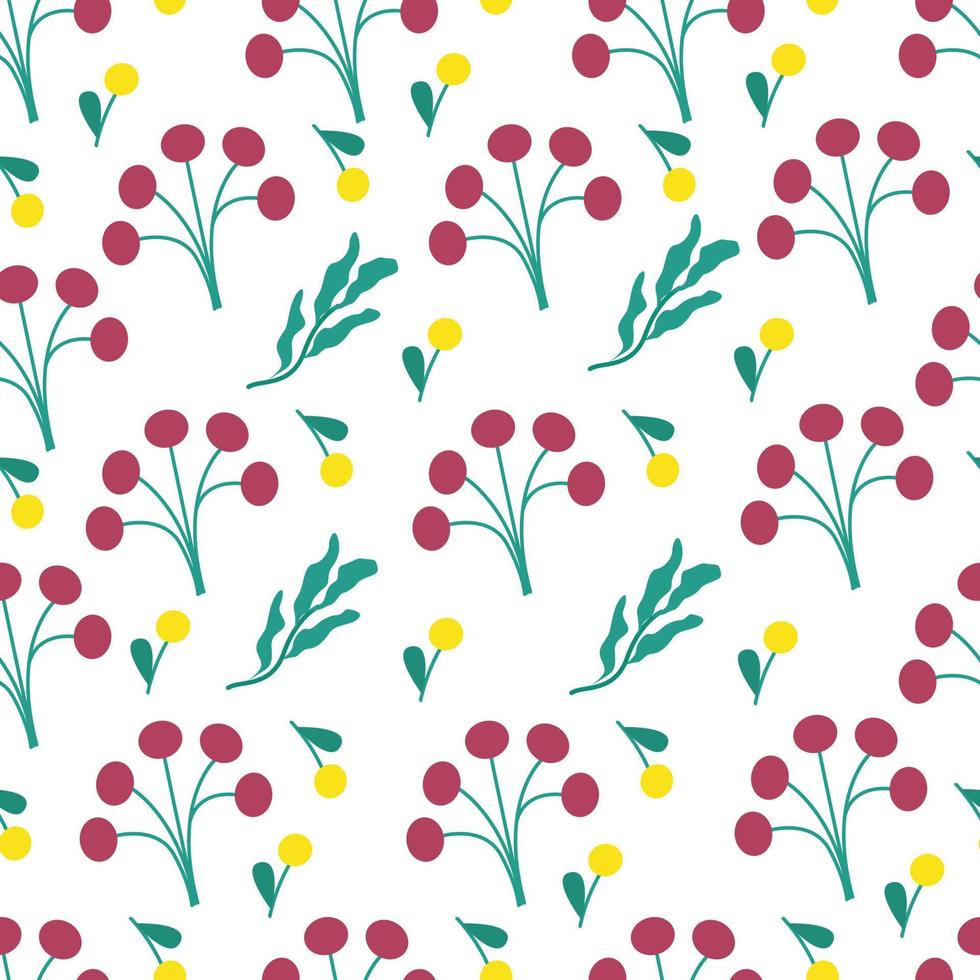 Floral seamless pattern, leaves and flowers. Plant background. Vector illustration