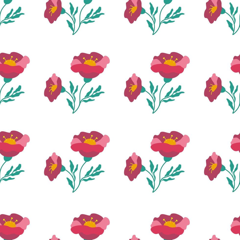 Floral seamless pattern, red and pink poppies. Vector illustration