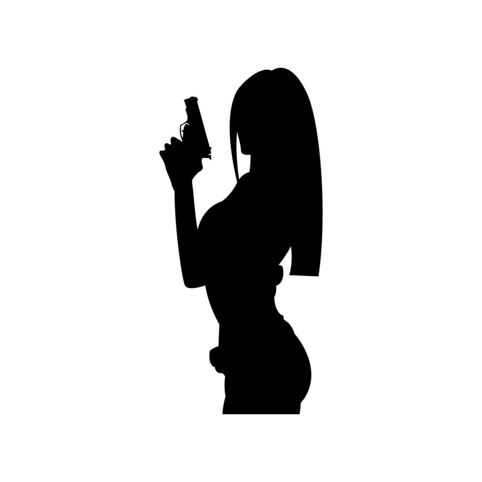 Silhouettes of woman with weapons in their hands. Vector illustration is simple