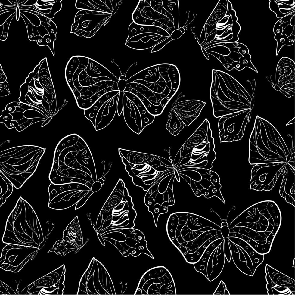 mariposas monocromo de patrones sin fisuras. insectos voladores de contorno. ilustración vectorial vector