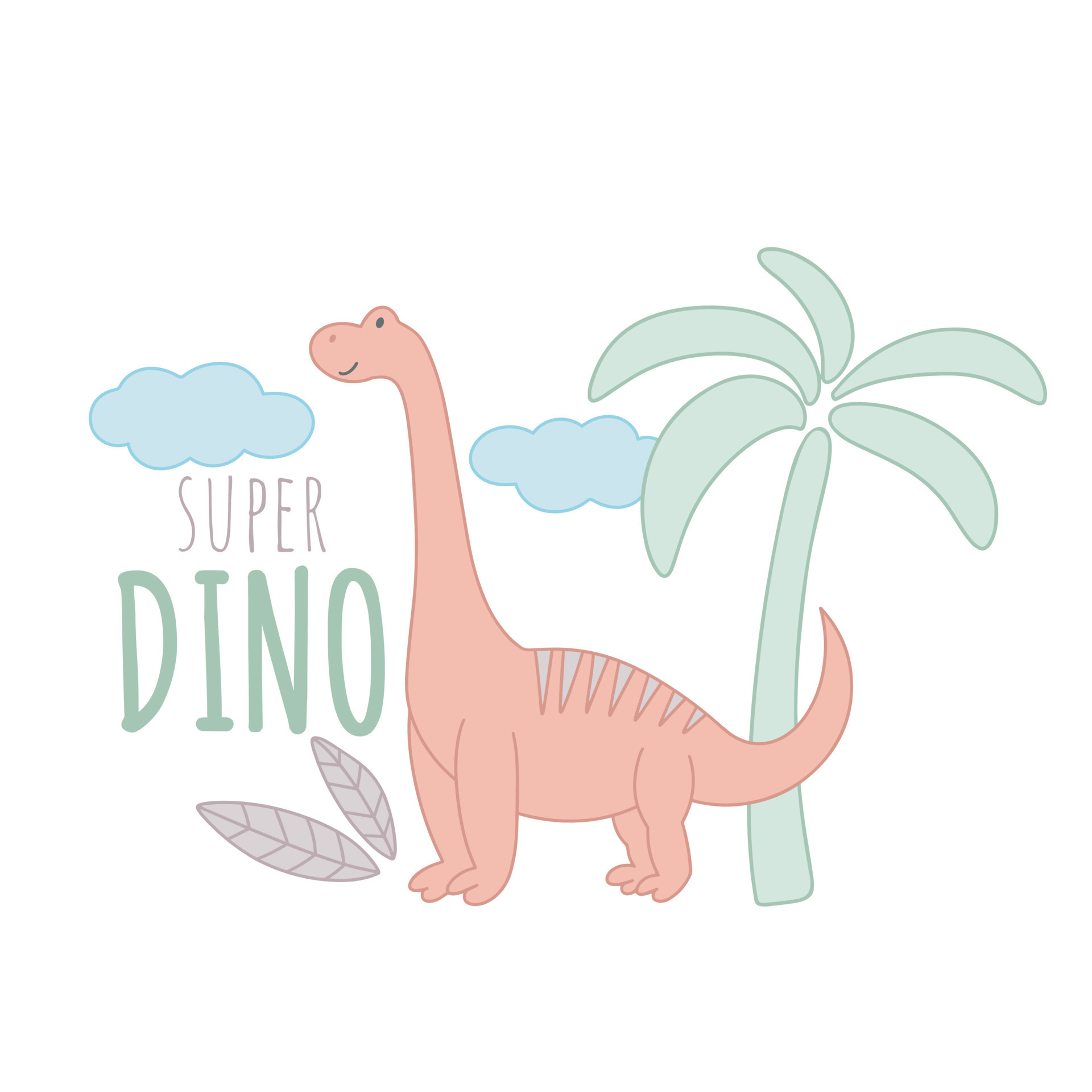 Cute Hand Drawn Dinosaur Character with Lettering Inscription