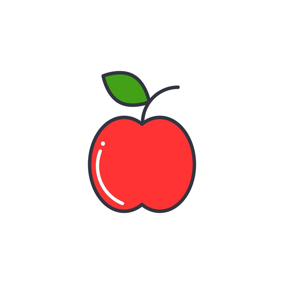 Apple line color icon vector illustration. Whole red fruit silhouette. Apple with leaf on white background. Healthy organic food pictogram