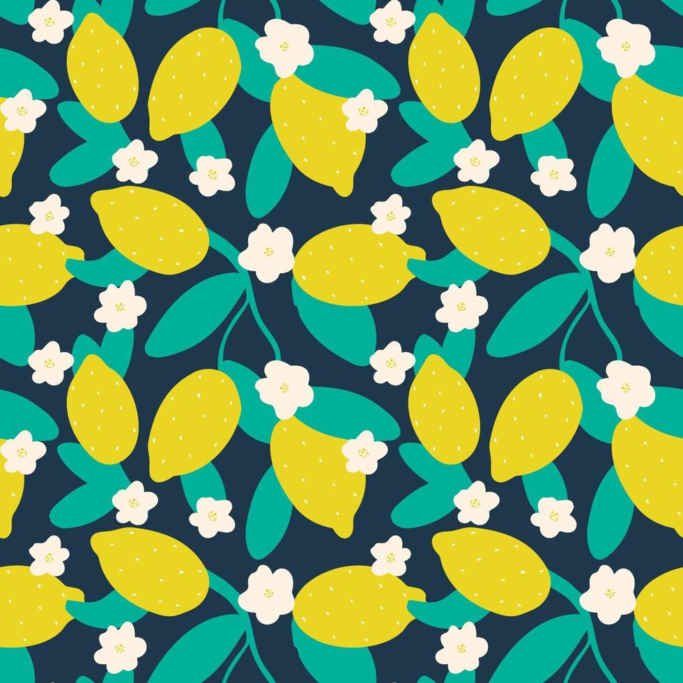 Lemon flowers and fruits exotic tropical background vector