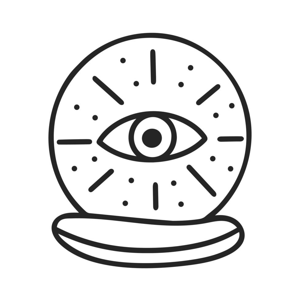 Magic ball with an all-seeing eye for predictions doodle vector